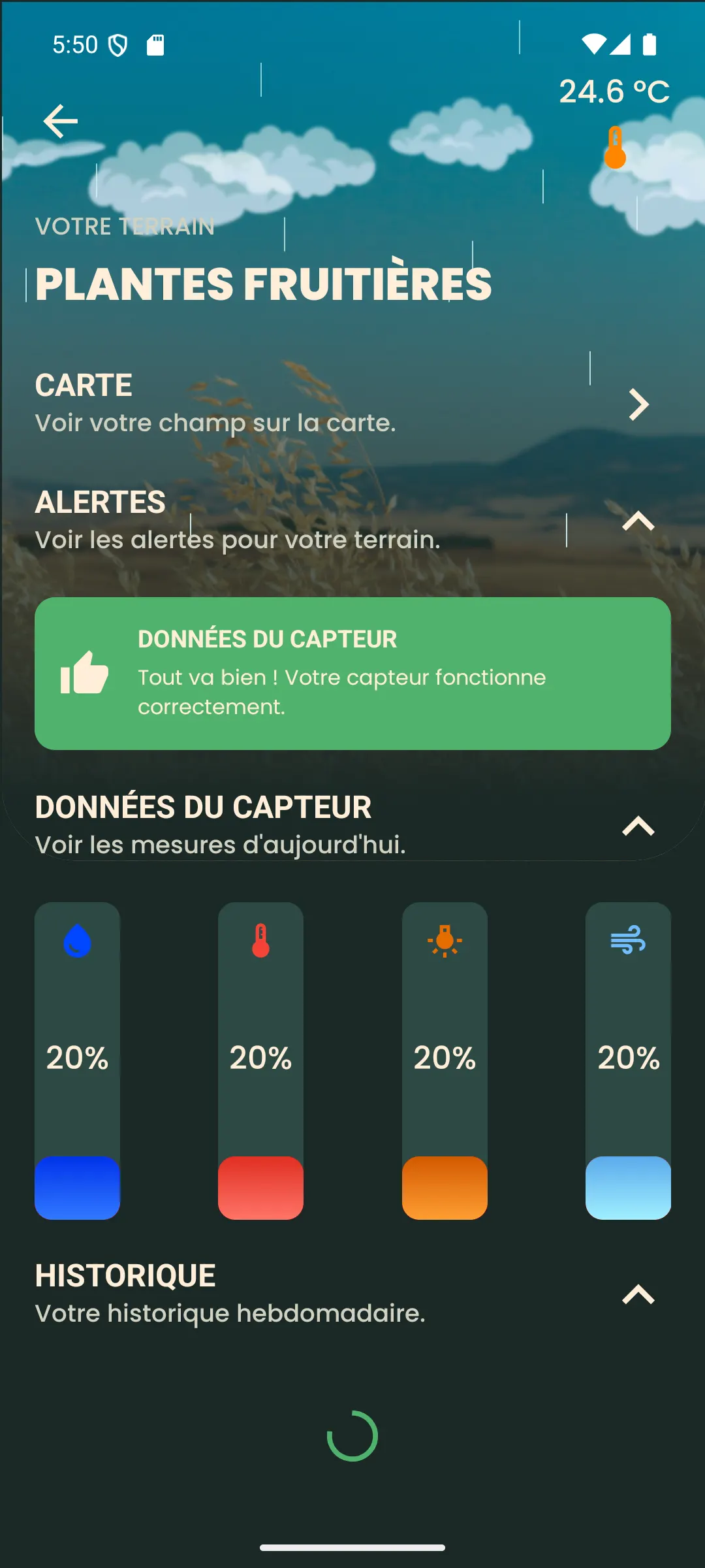 Les quatre mesures du capteur et l’accès à l’historique